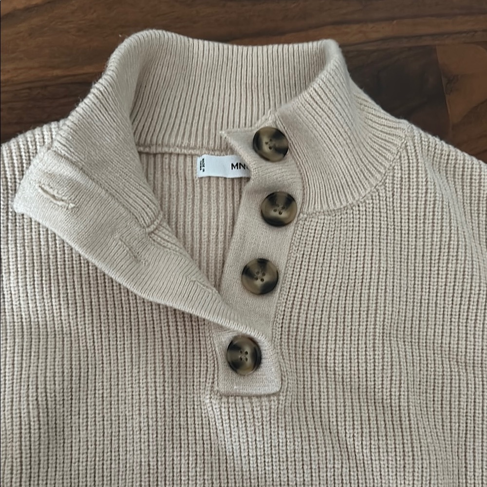 Mango Beige Ribbed Button-Up Sweater - Picture 2 of 6